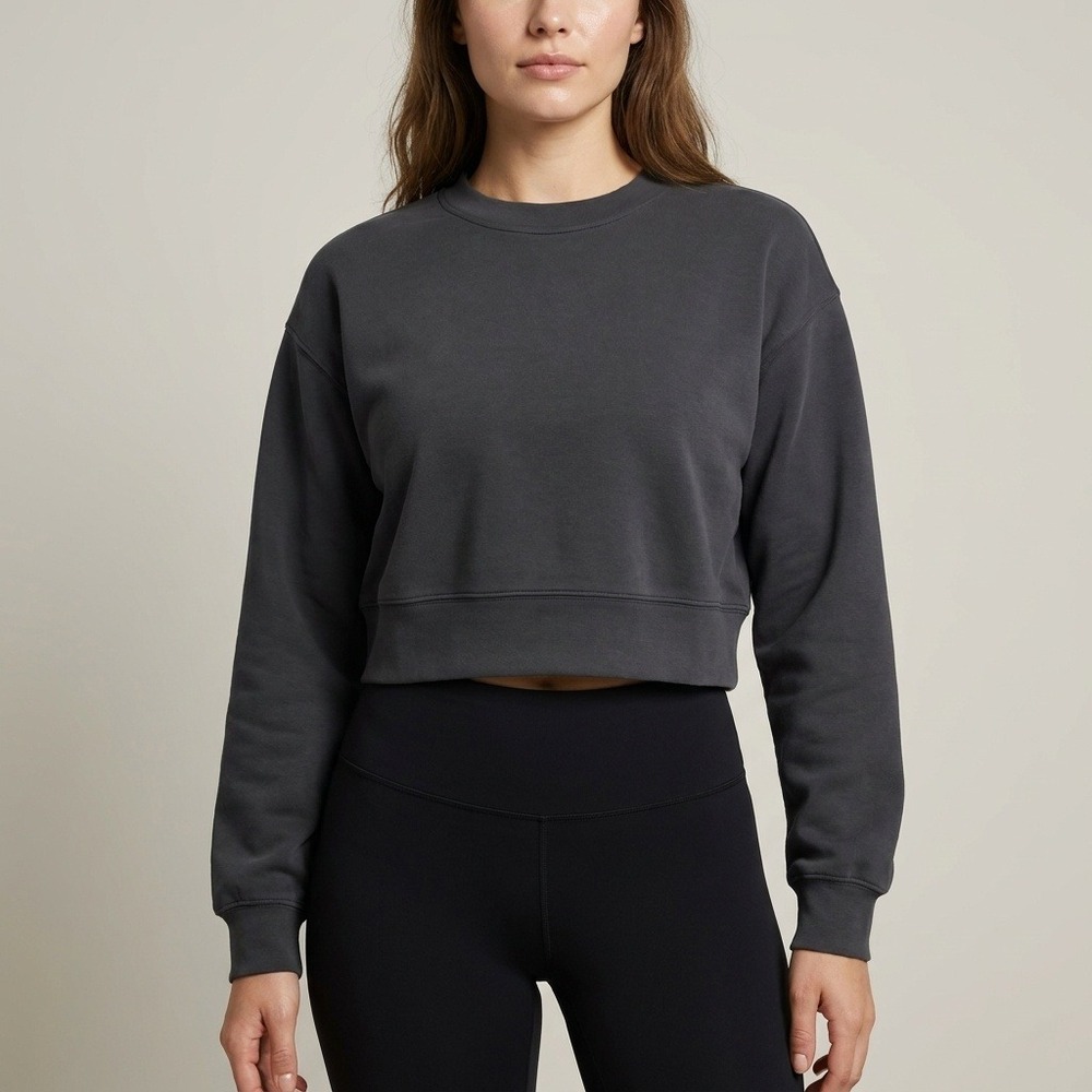 Lululemon Softstreme Perfectly Oversized Cropped Crew Sweatshirt Black 2